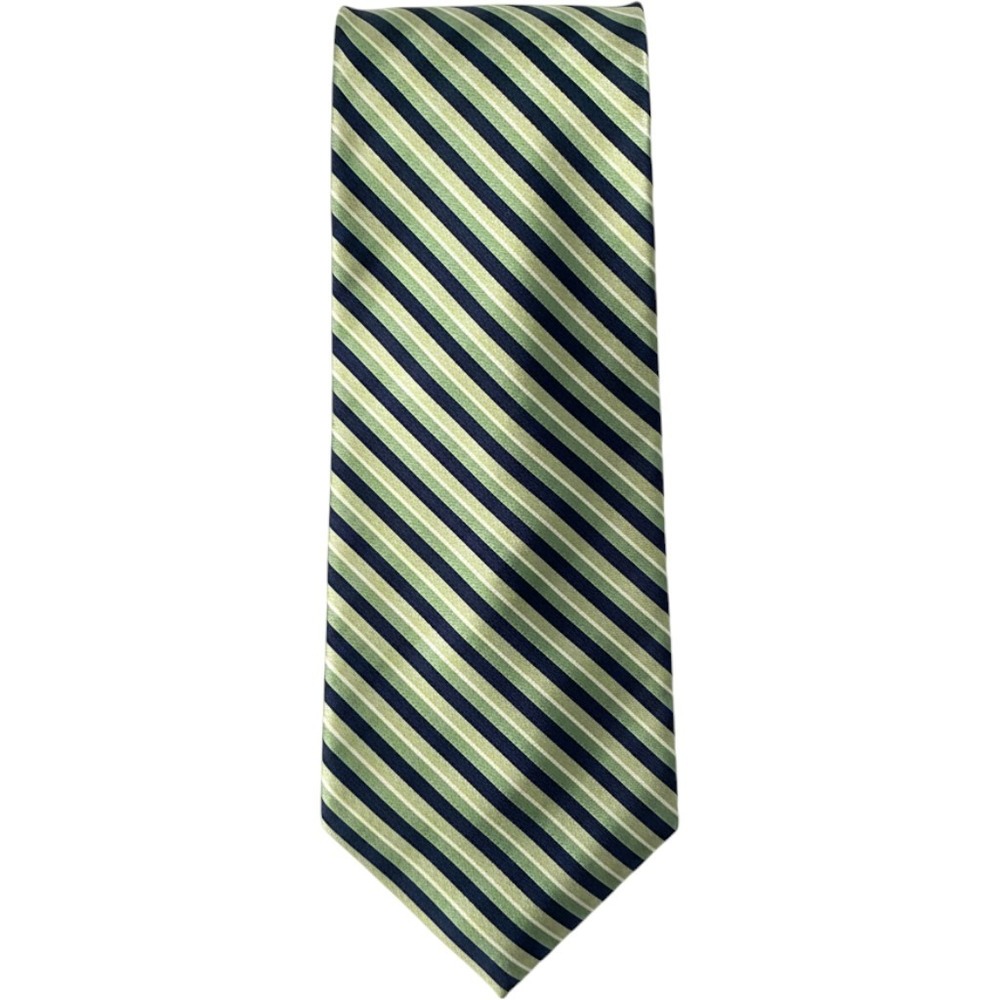 Nautica Silk Necktie Mens Green Blue White Striped Classic Repp Tie Preppy